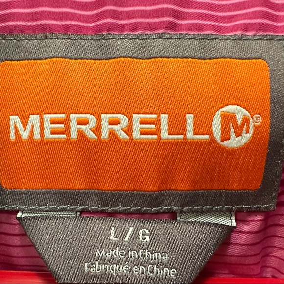 Merrell Womens Size Large Hooded Rain Jacket Pink Striped Windbreaker EUC - Picture 5 of 6